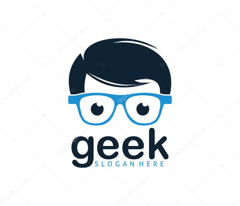 Cool geek guy nerd vector logo design template