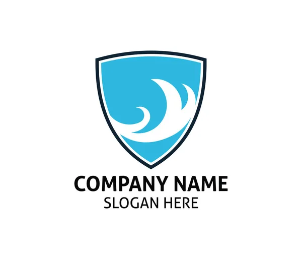 Blauwe Oceaan Wave Shield Vector Logo Ontwerp Pictogrammalplaatje — Stockvector