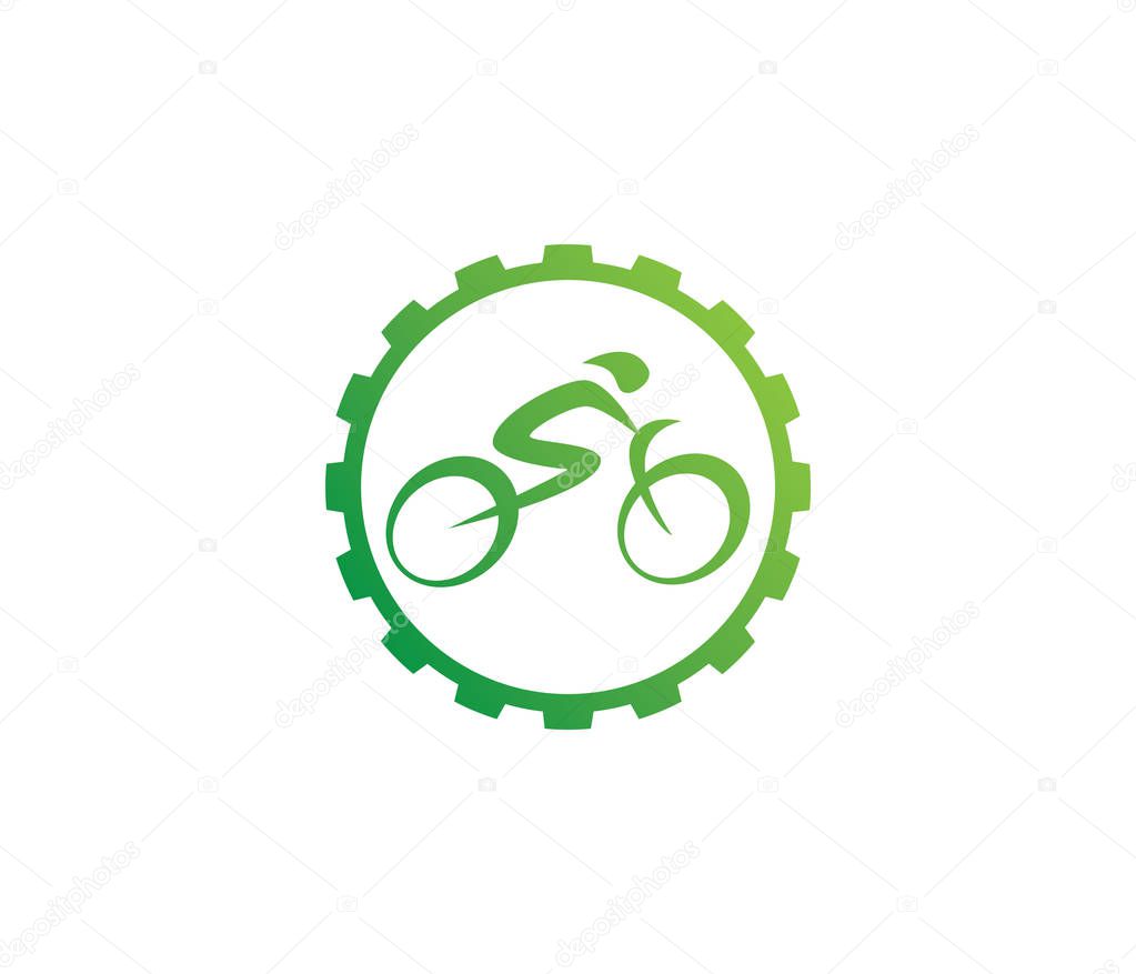 green abstract bicycle icon or vector logo design template