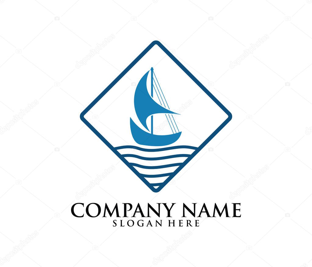 Sailing ship boat vector logo icon design template