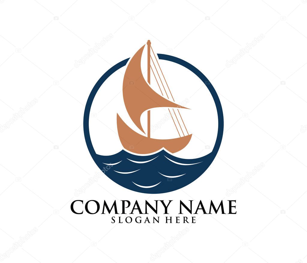 Sailing ship boat vector logo icon design template