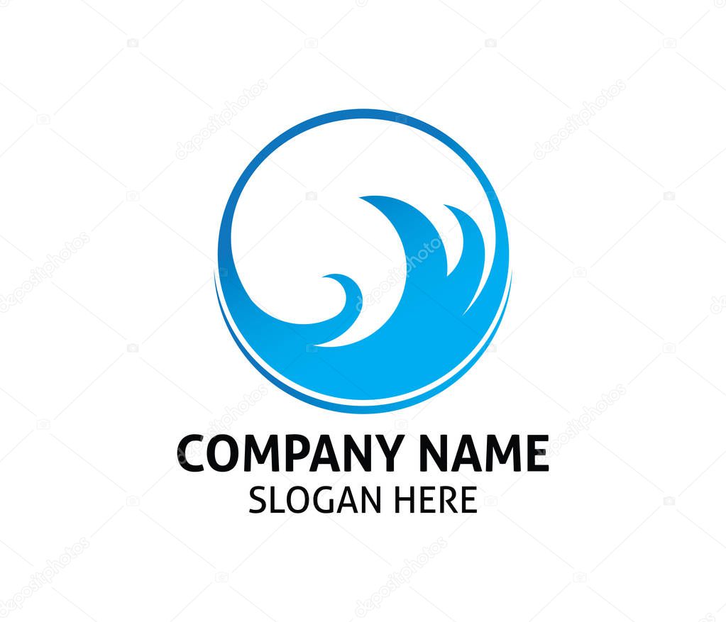 Blue ocean wave vector logo icon design template