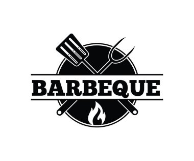 Barbekü barbekü vektör simge amblem logo tasarım şablonu