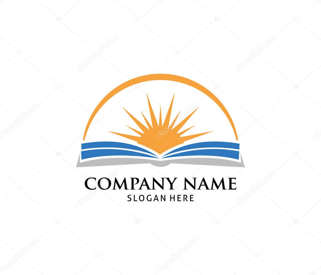 Sun shine book vector icon logo design template