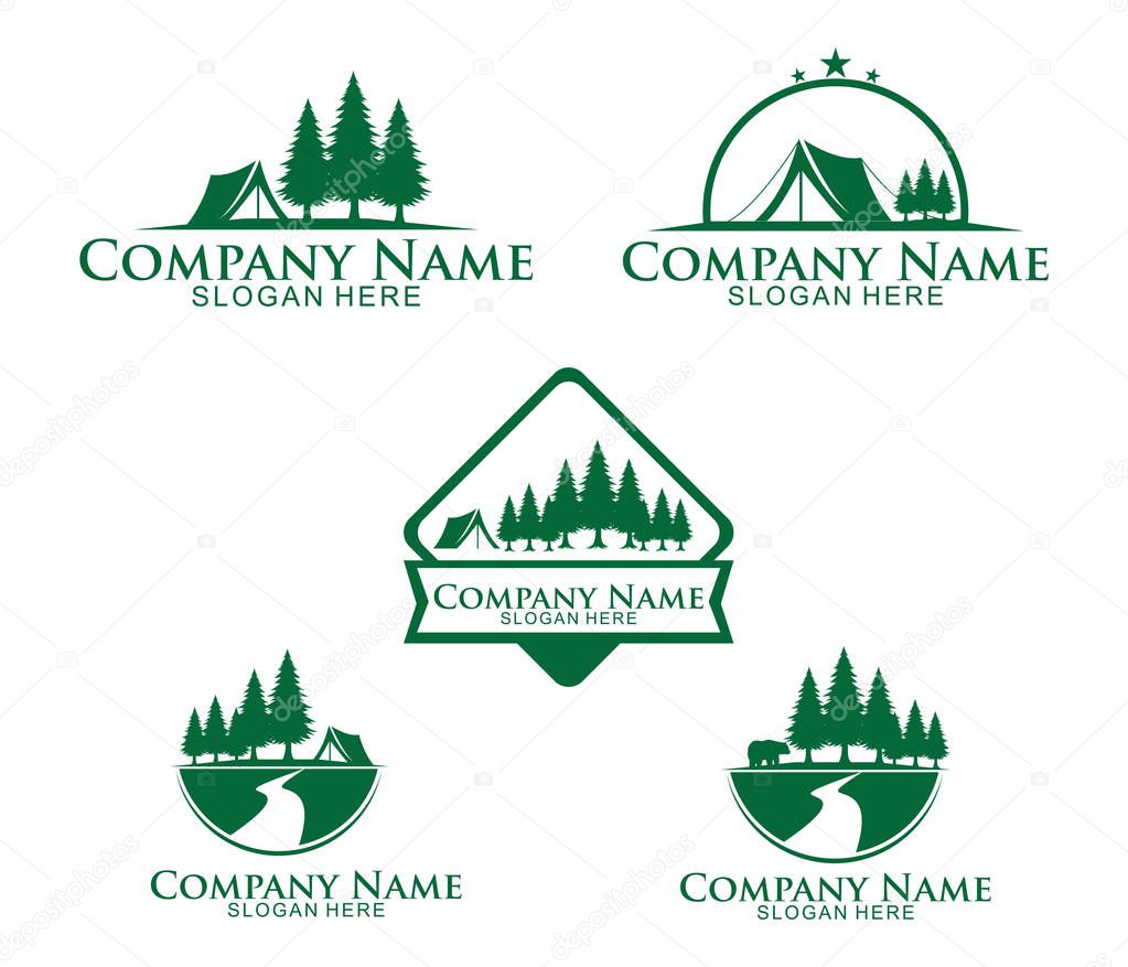 jungle woods camping ground vector icon logo design template