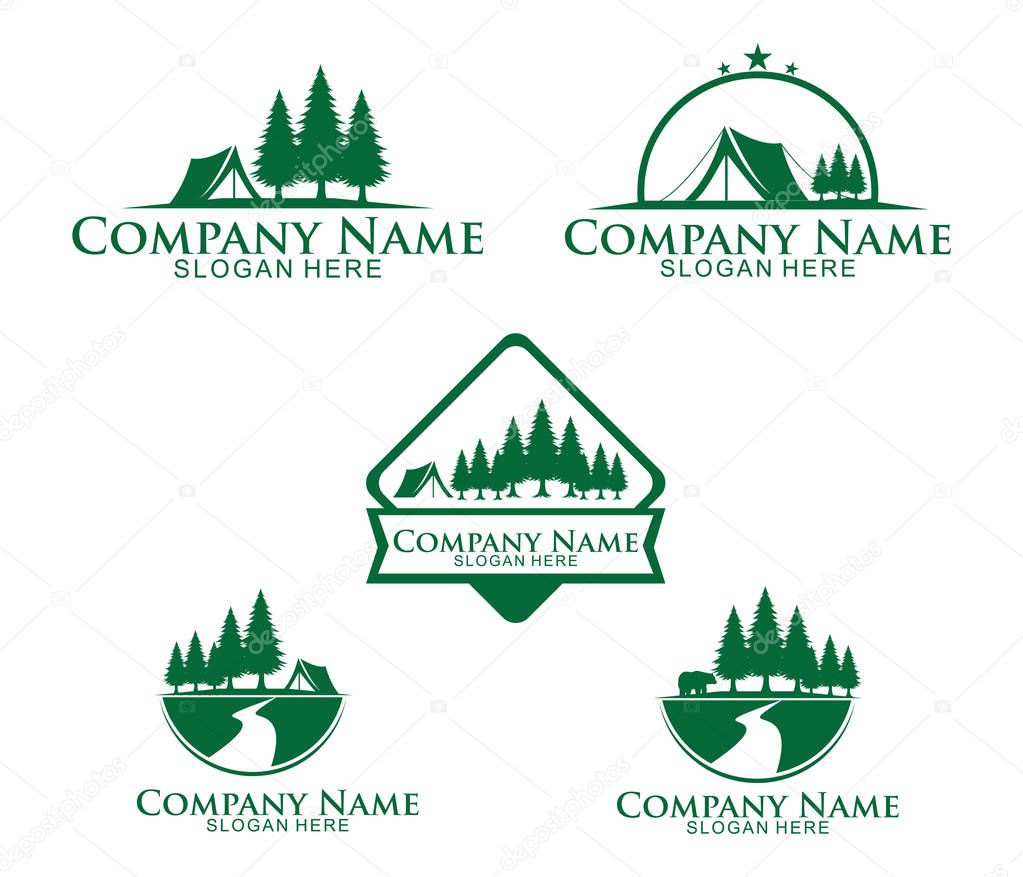 Jungle woods camping ground vector icon logo design template