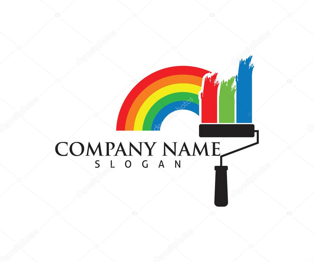 Colorful house painting service vector icon logo design template