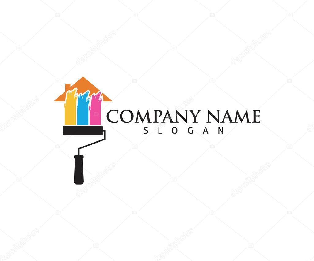 Colorful house painting service vector icon logo design template
