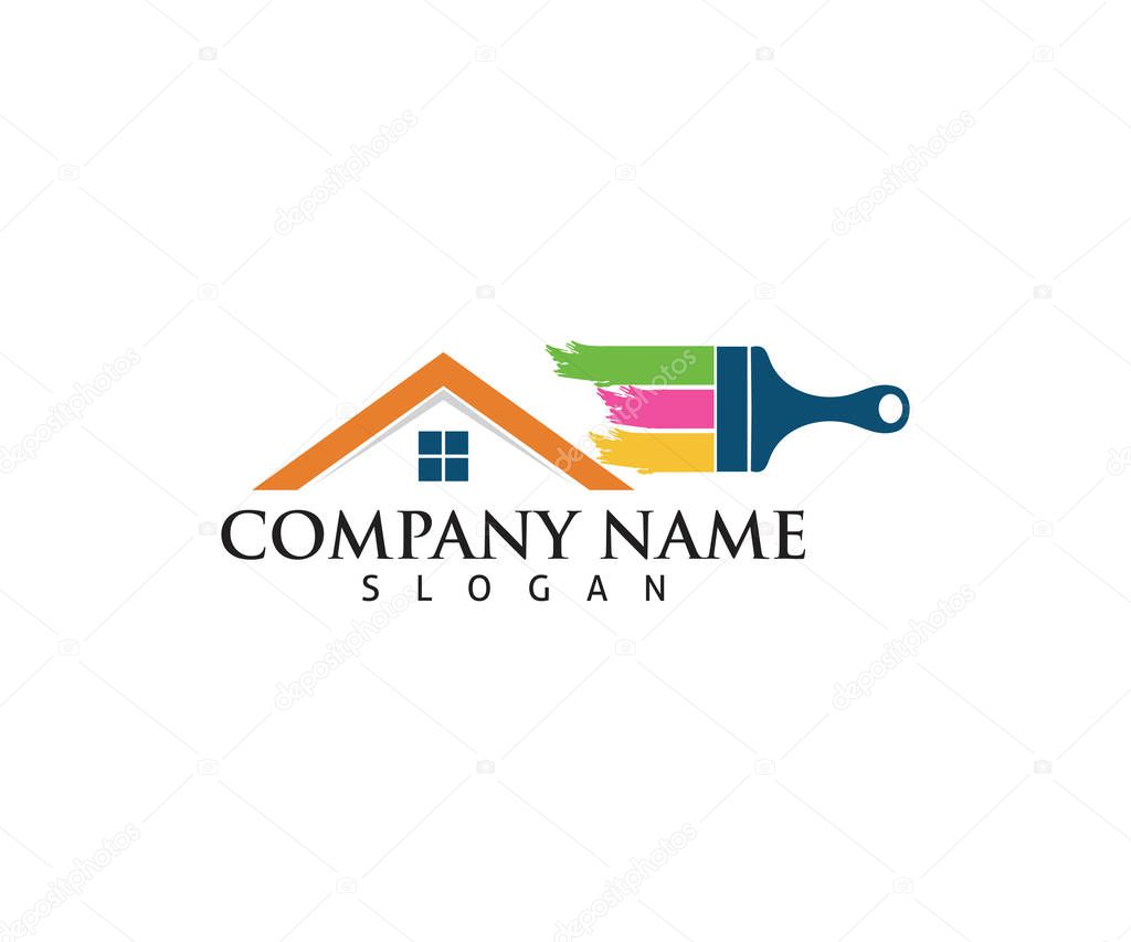 Colorful house painting service vector icon logo design template