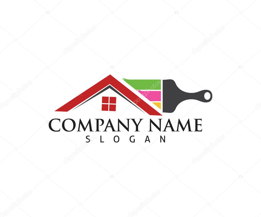 Colorful house painting service vector icon logo design template
