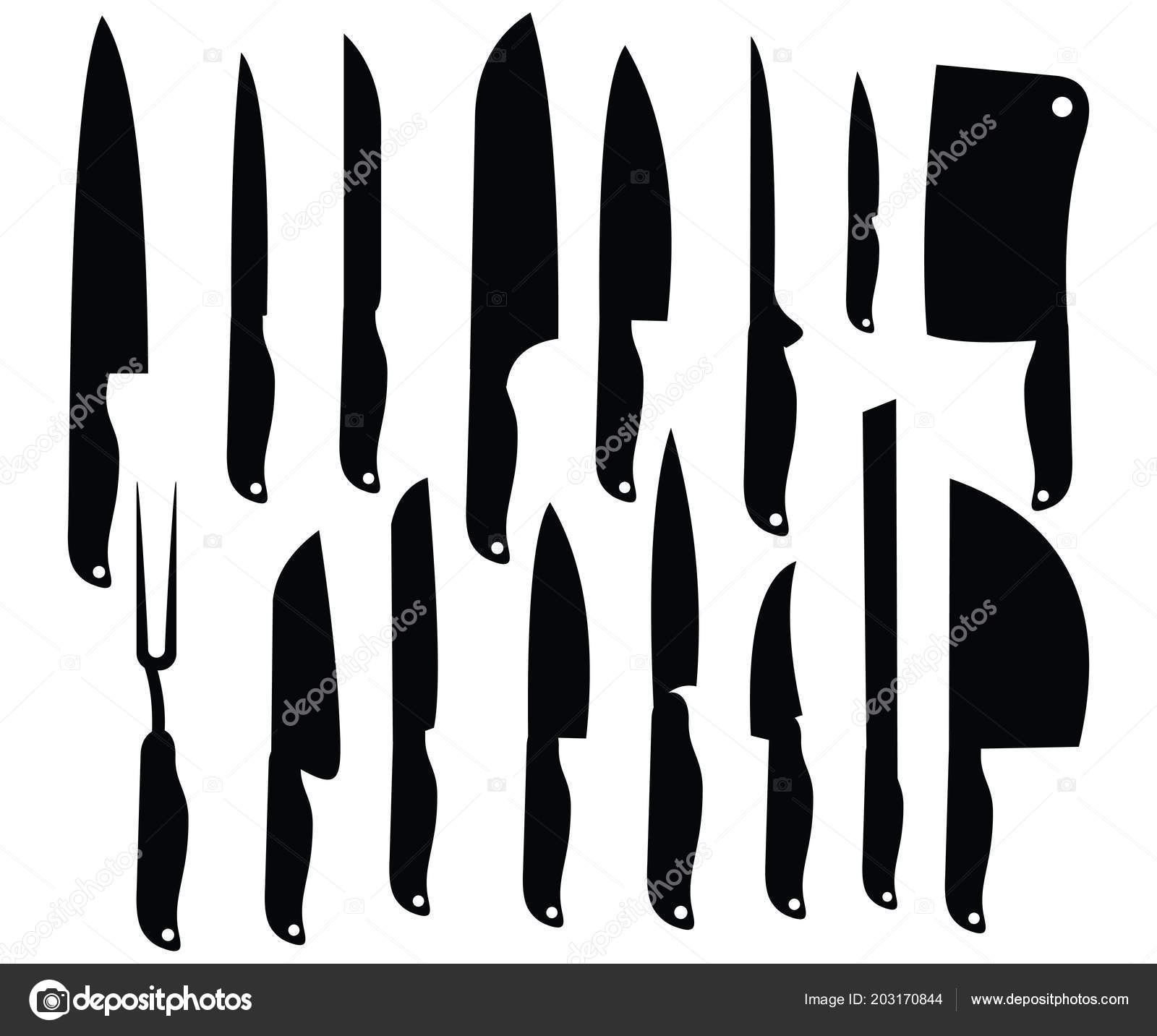 Meat cutting knives set. Kitchen metal knife isolated vector silhouett By  Microvector