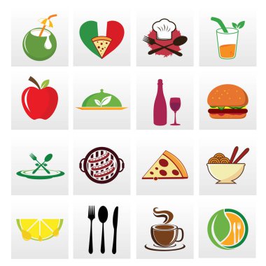 Yiyecek ve içecek simge vektör logo tasarım şablonu seti