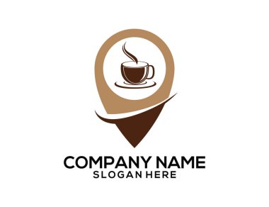 Kahve Kupası kafe gps konum işaretçisini vektör simge logo tasarım şablonu