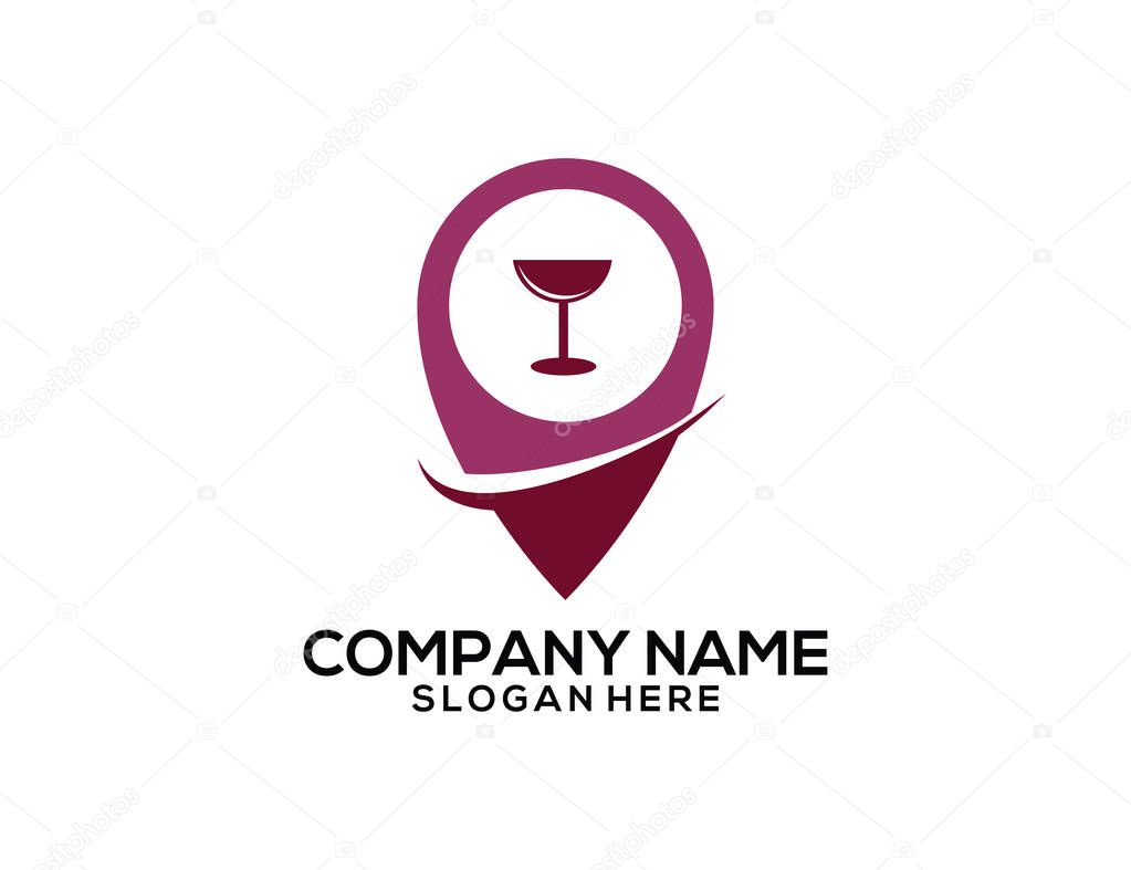 wine drink restaurant gps location pointer vector icon logo design template