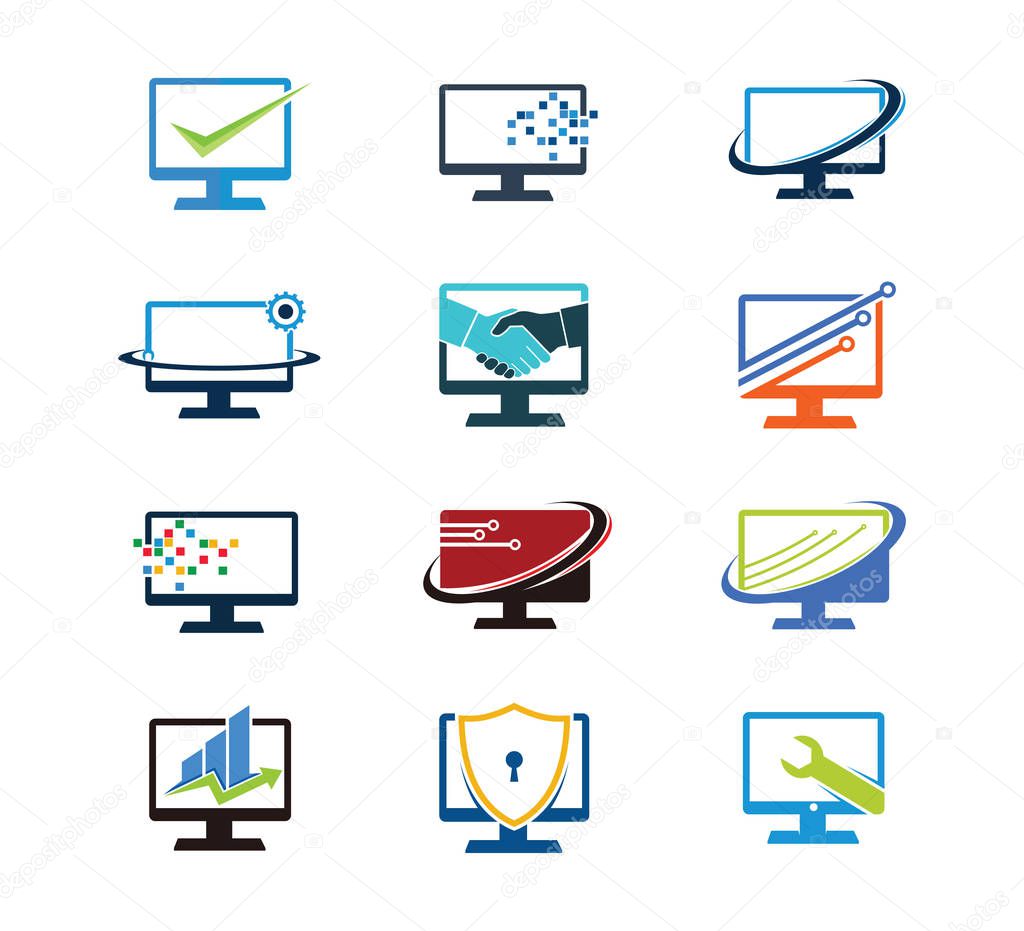 Computer screen digital website vector logo design template