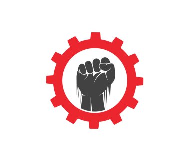 El yumruk bir dişli vektör logo tasarım şablonu içinde