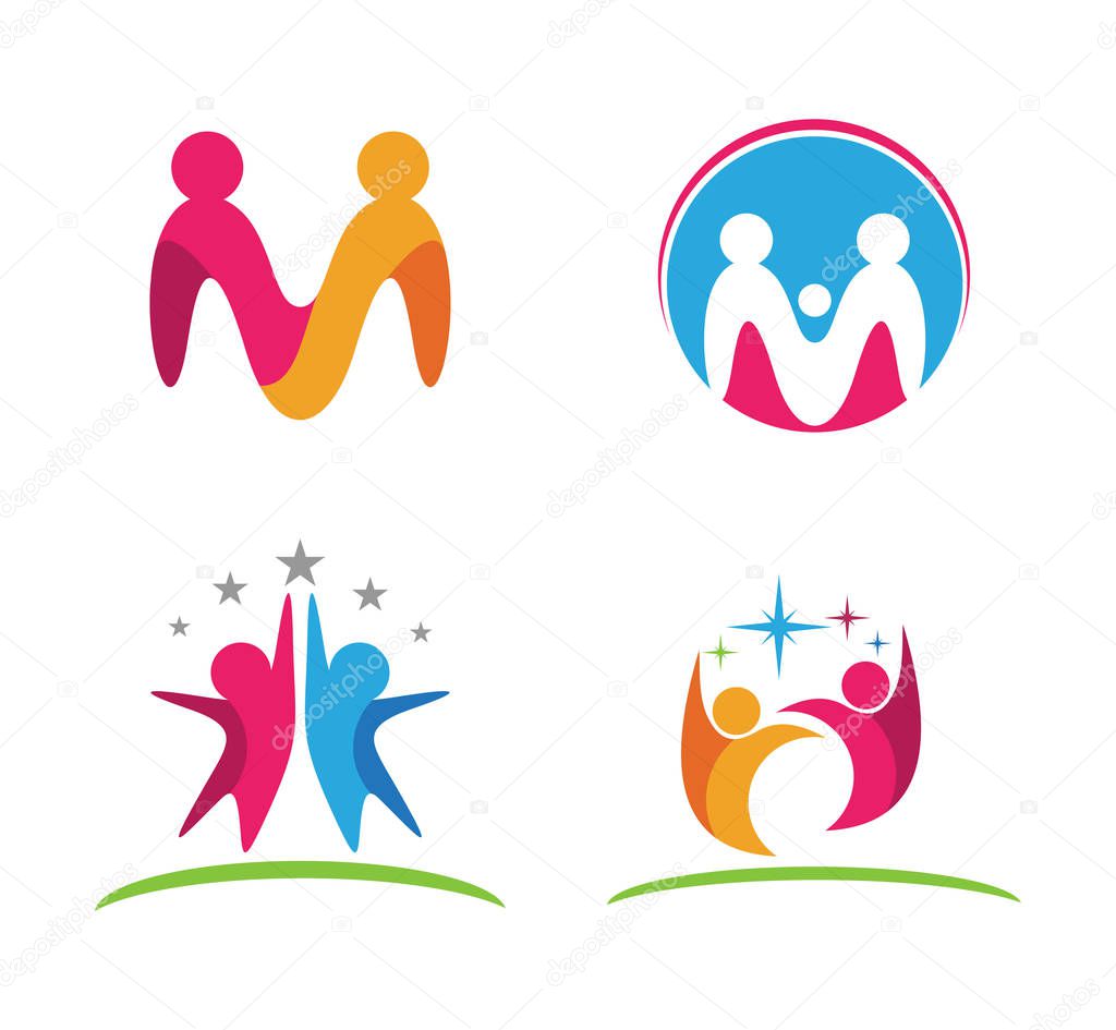 Simple abstract person shape for help care education leadership community or fitness vector logo design template