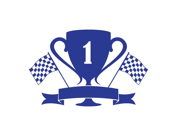 Trofeo Número Uno Con Cinta Bandera Velocidad Carrera Temática Ilustración — Vector de stock