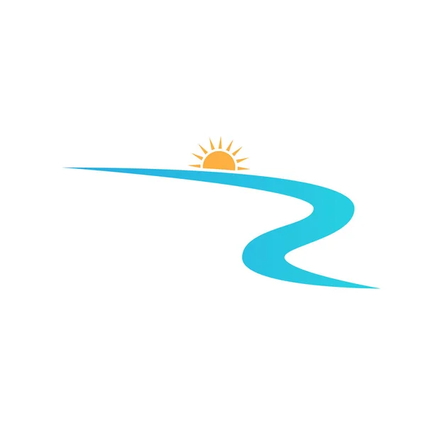 Abstract River Flowing Shape Sun Peak Vector Logo Design Template — Stock Vector