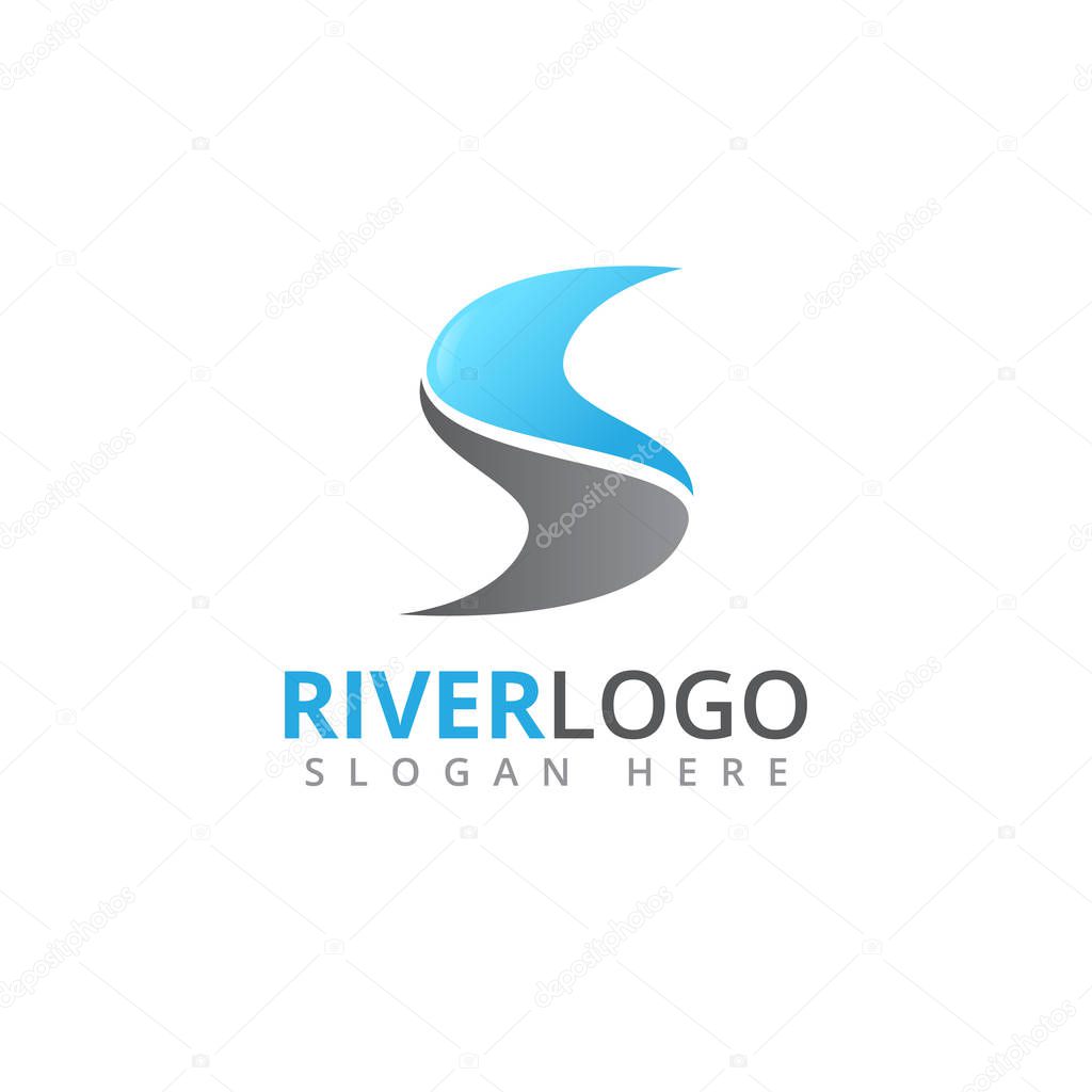 Abstract river stream flowing shape vector logo design template