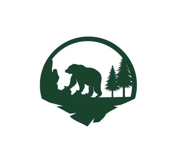 Prosta Sylwetka Niedźwiedź Sosny Park Ziemi Wektor Ilustracja Logo Design — Wektor stockowy