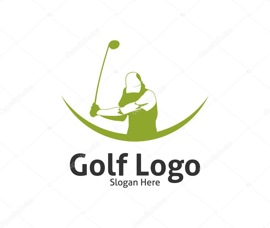 Golf outdoor sport vector logo design inspiration, a player hits the ball with a swing stick for brand and presentation visual