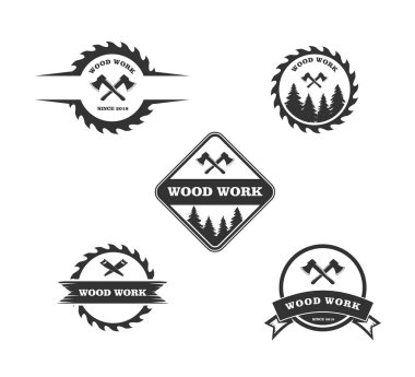 ahşap çalışma lodge marangoz fabrika vektör logo tasarım şablonu