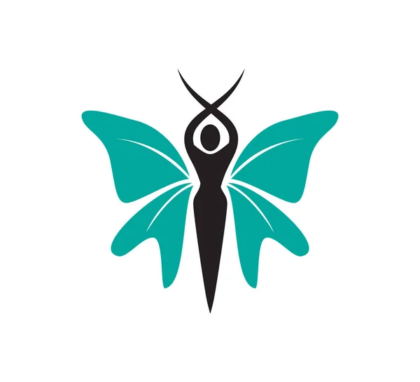 Величественная Красота Женщина Крыльями Бабочки Векторный Дизайн Логотипа Шаблона — стоковый вектор