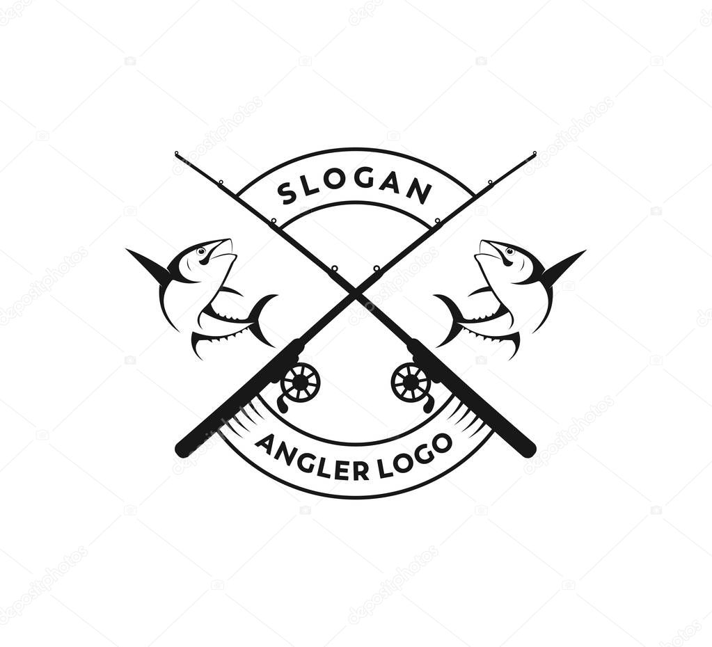 sport fishing or angler icon vector logo design template