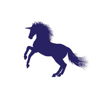 tek boynuzlu at siluet detaylı saç vektör çizim tasarım şablonu beyaz arka plan ile