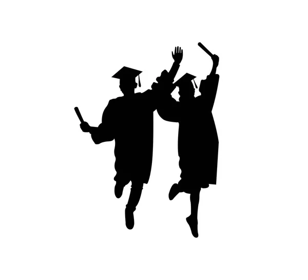 College Happy Graduation Jumping Silhouette Vector Design Illustration Template — Stock Vector
