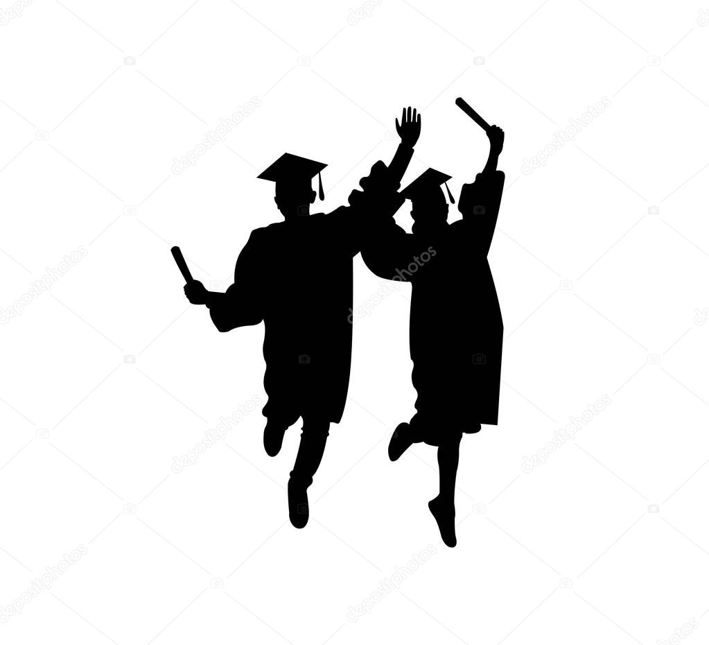 college happy graduation jumping silhouette vector design illustration template
