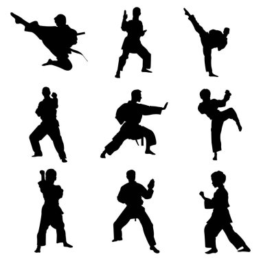 Karate dövüş sanatları mücadele poz vektör simge logo tasarım şablonu