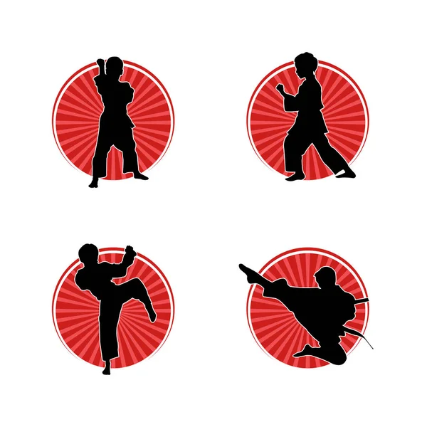 Karate Kampfkunst Kampf Pose Vektor Symbol Logo Design Vorlage — Stockvektor