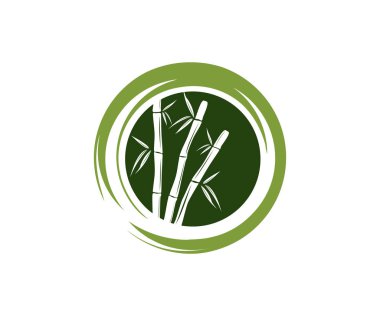 Yeşil Bambu dal ve yaprak vektör simge logo tasarım şablonu