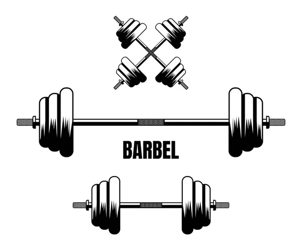 Barbel Fitness Palestra Semplice Stile Piatto Logo Vettoriale Modello Set — Vettoriale Stock