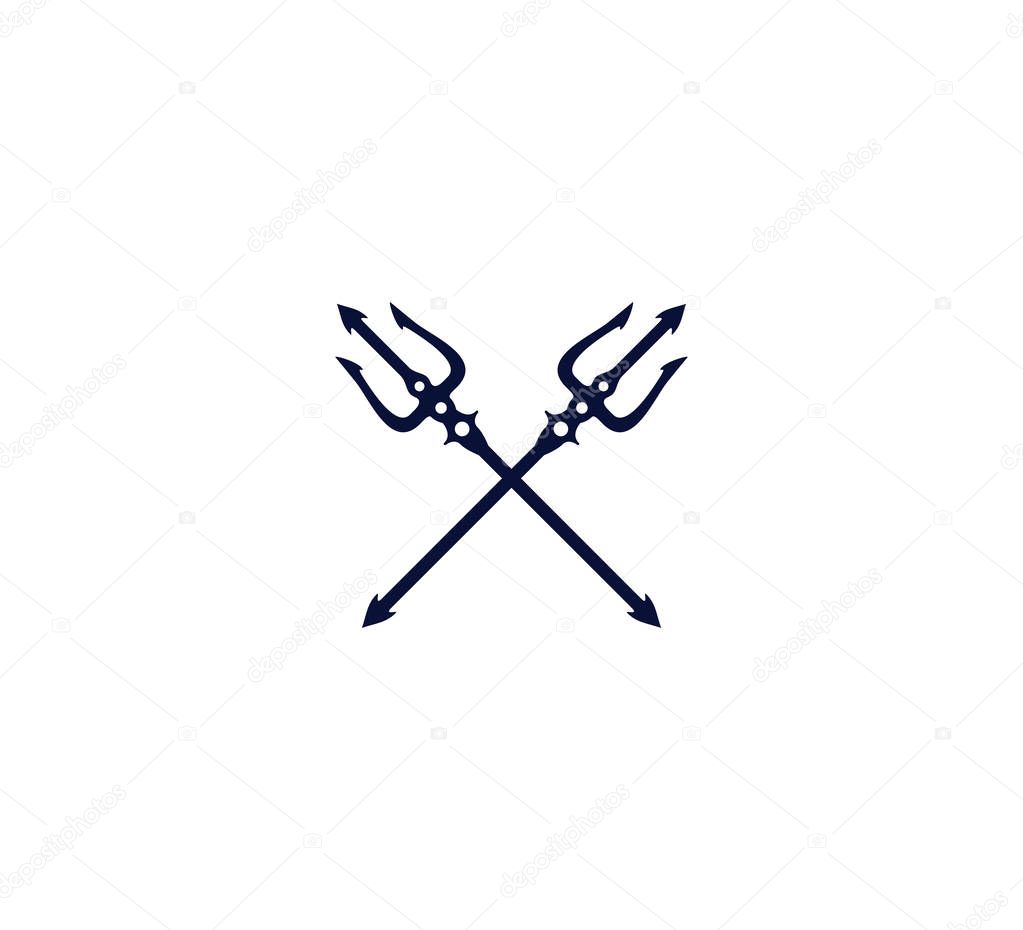 Crossed trident fork vector icon logo design template