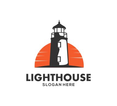 deniz feneri gece vektör simge logo tasarım şablonu