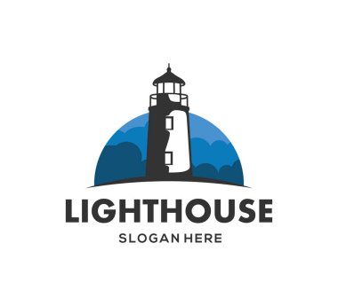deniz feneri gece vektör simge logo tasarım şablonu