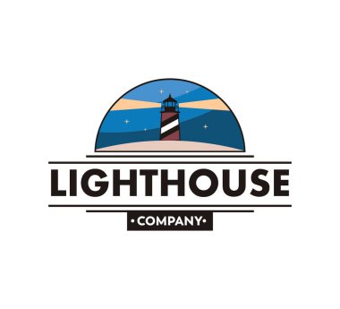 deniz feneri gece vektör simge logo tasarım şablonu