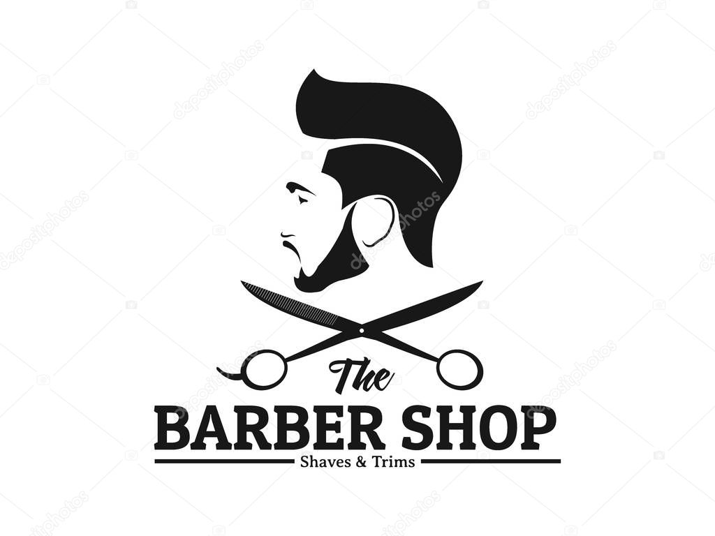 Men barbershop hairstylist banner logo badge vector design template