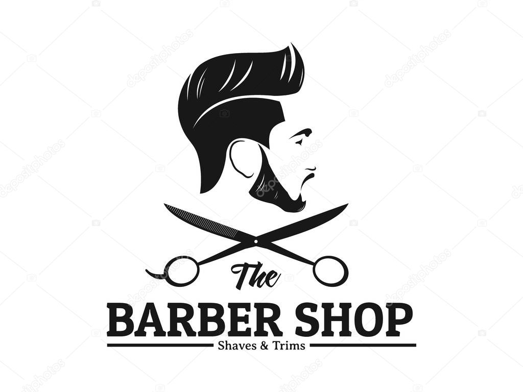 Men barbershop hairstylist banner logo badge vector design template
