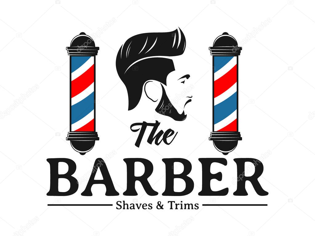 Men barbershop hairstylist banner logo badge vector design template