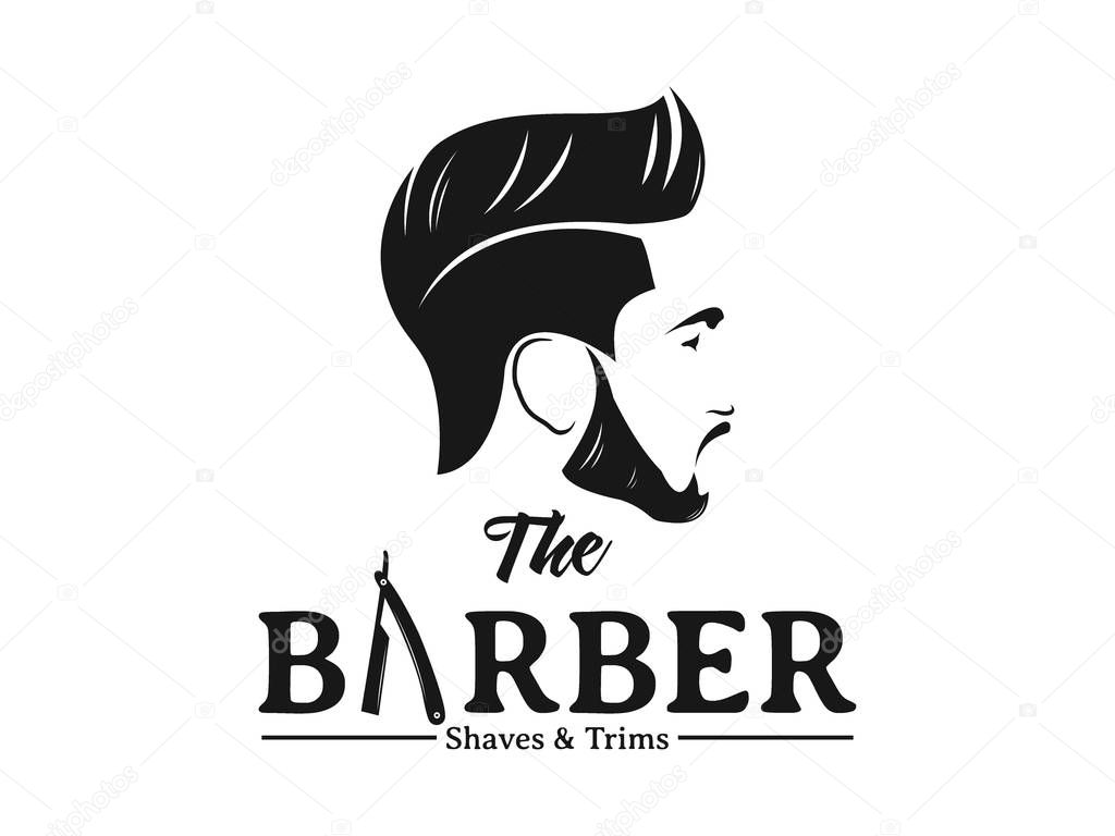 Men barbershop hairstylist banner logo badge vector design template