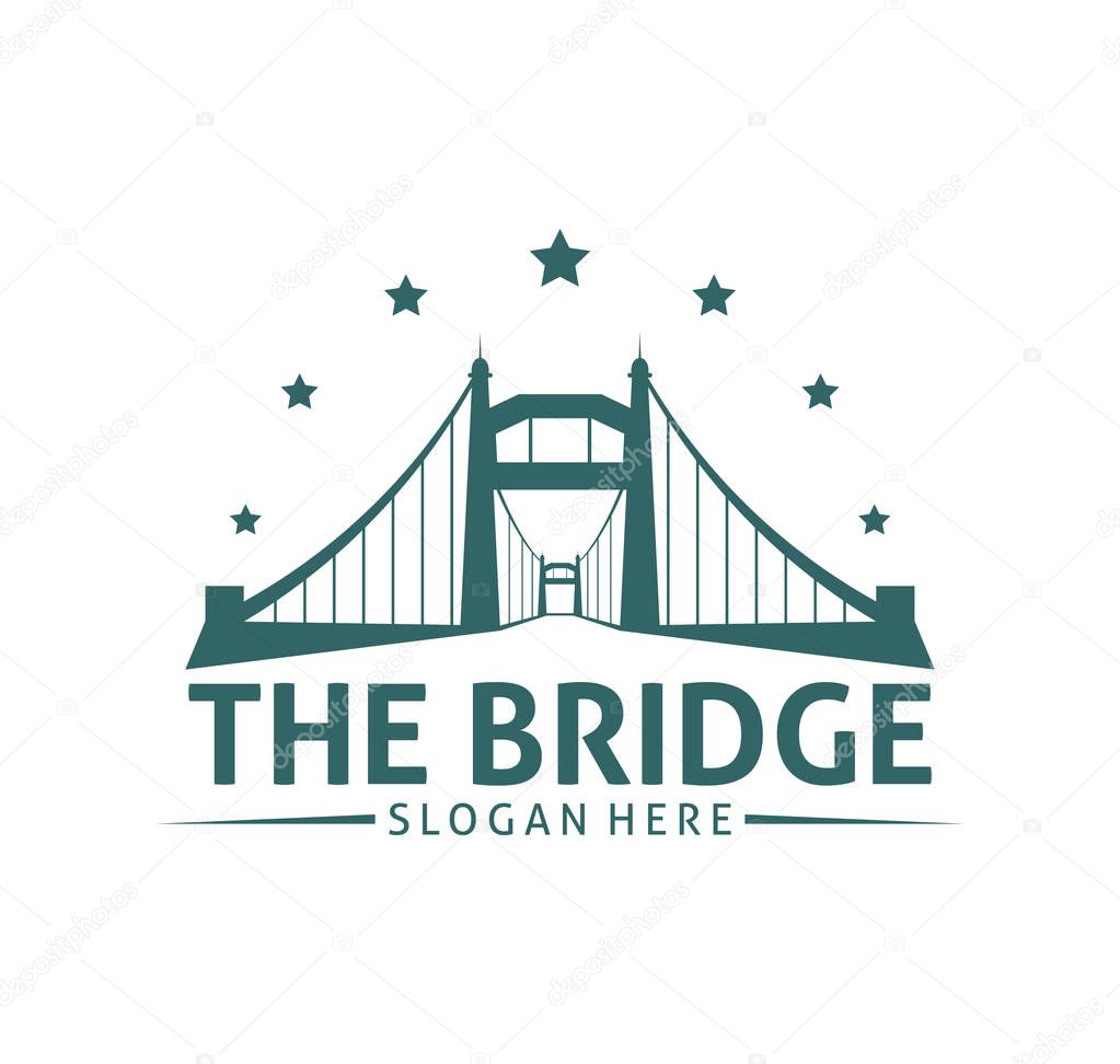 Bridge with tower suspension vector icon logo template