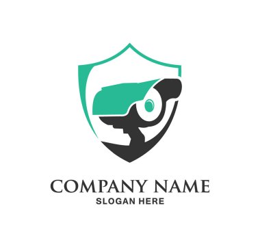 CCTV veya gözetim güvenlik kamera bir kalkan vektör logo tasarımı içinde izleme