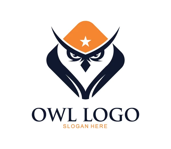 Visão afiada ambiciosa olhos coruja pássaro vetor logotipo design — Vetor de Stock