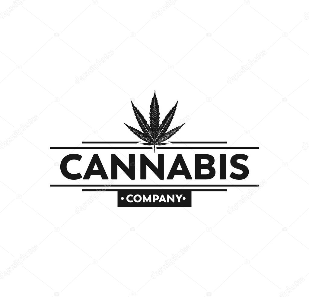 Cannabis marijuana leaf silhouette illustration vector logo design template