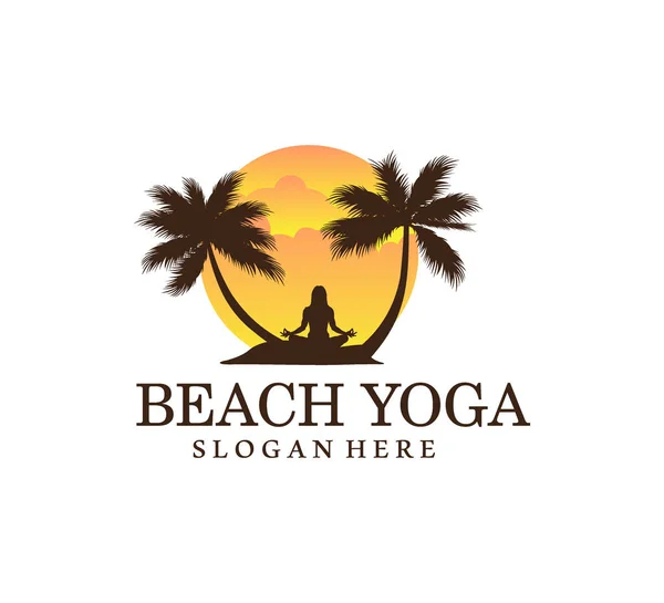 sunset beach yoga meditation theme balance symbol vector logo design illustration