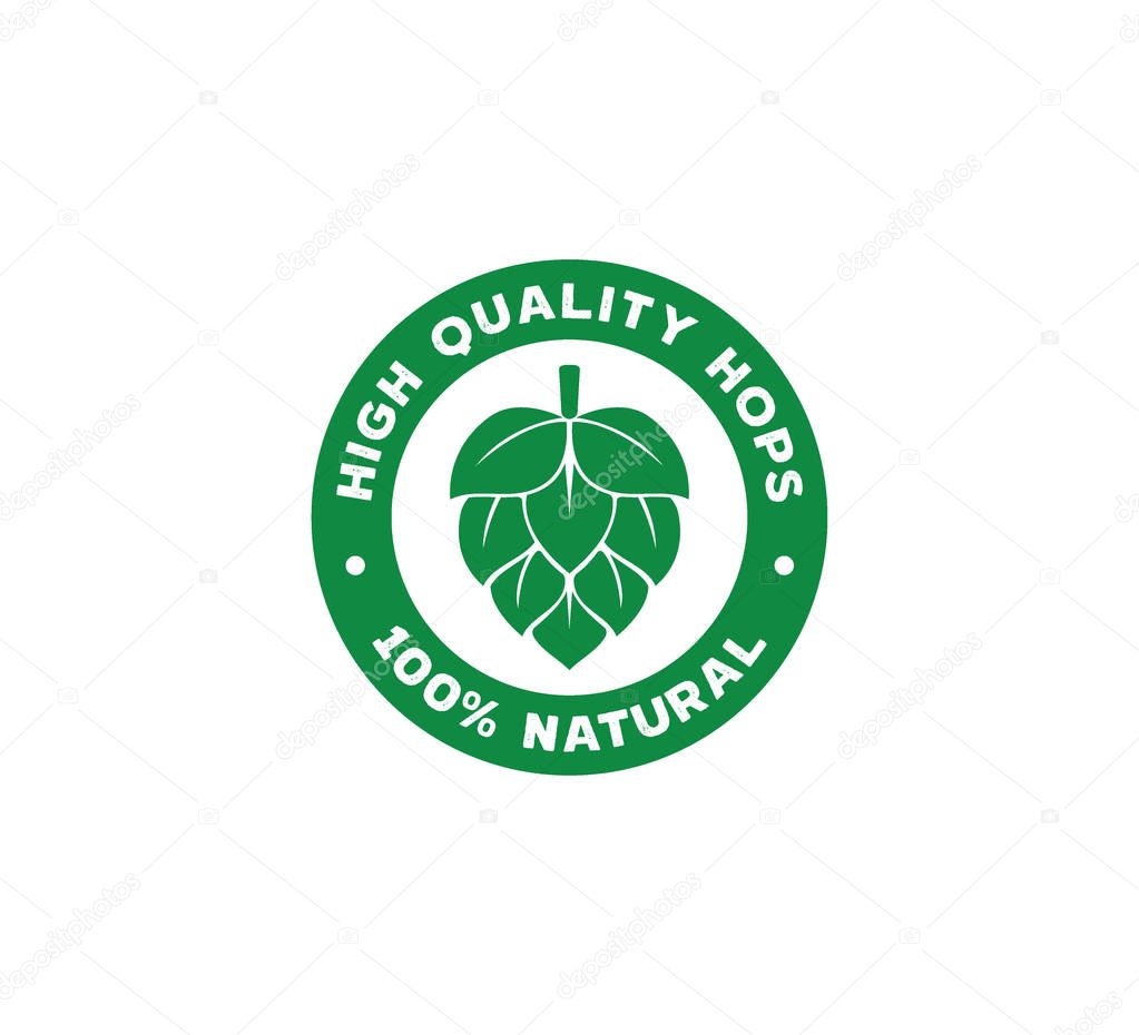 100 percent natural green hops fruit vector logo stamp label design on white background